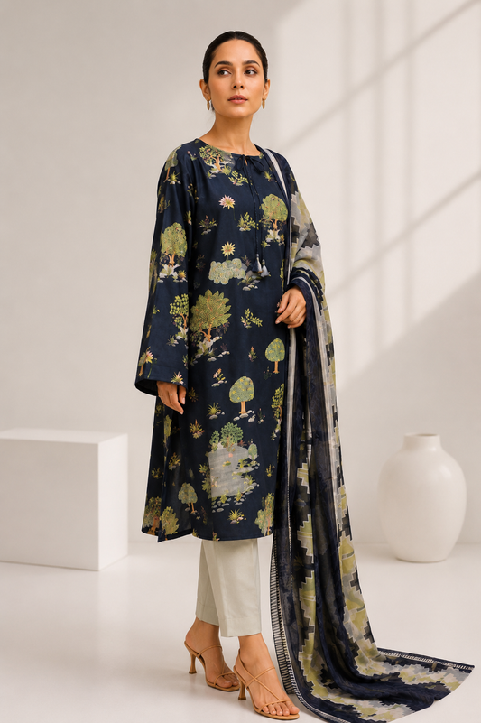 Bonanza 3PC unstitched Lawn Suit B-26-1007