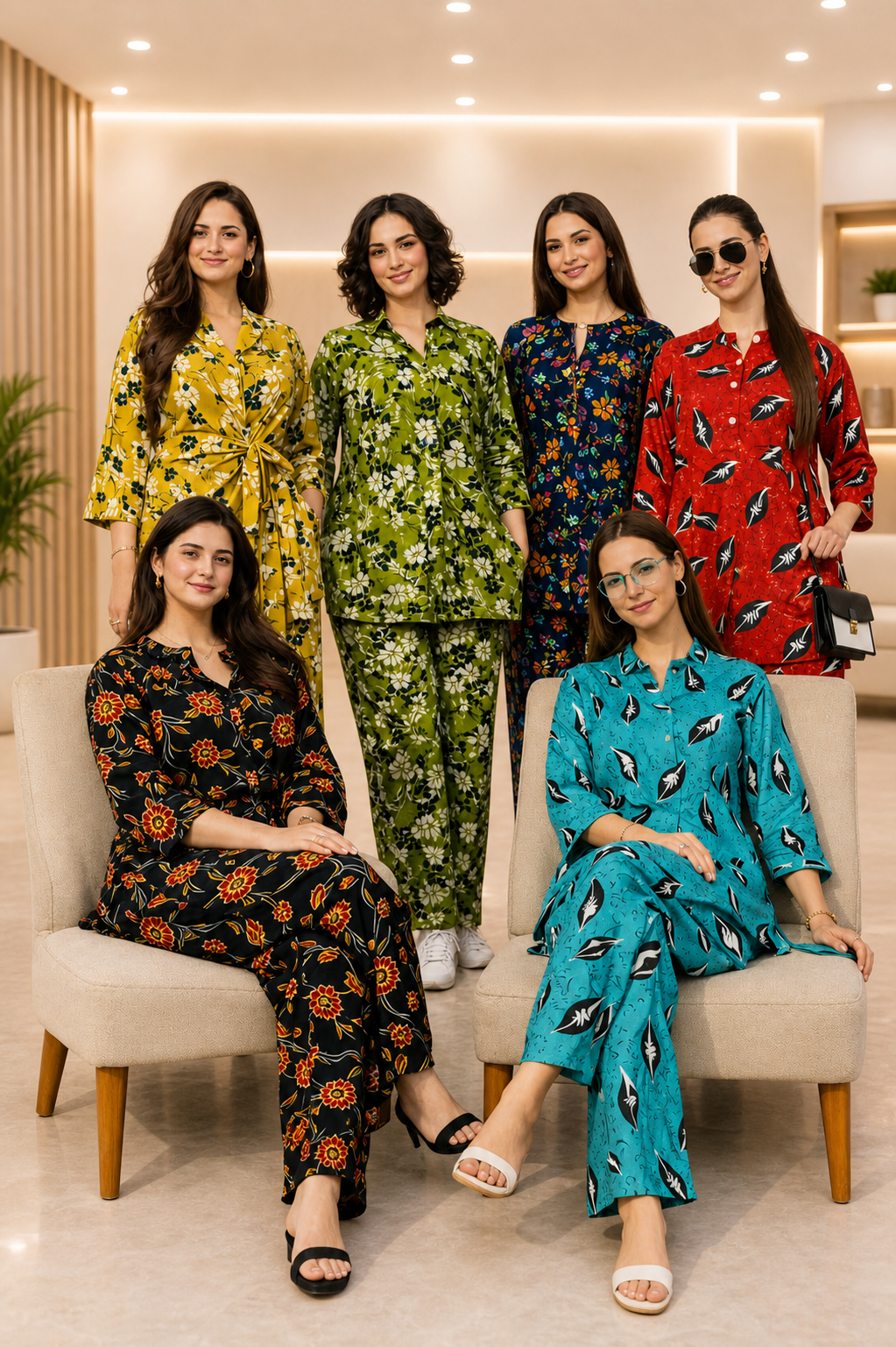 Shifona 2-Piece unstitched Polylawn Suits Combo-9 (Pack of 6)