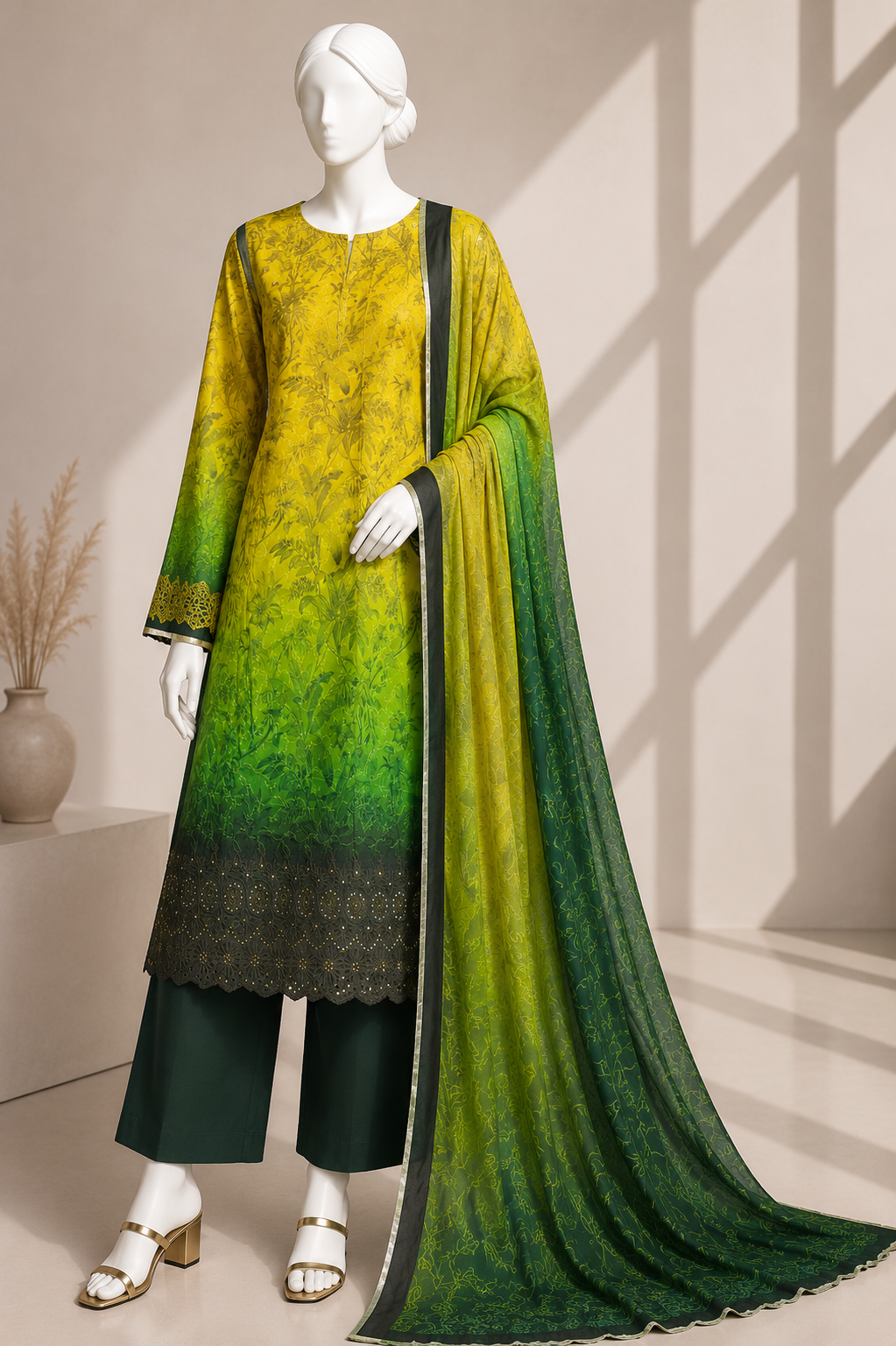 J. Emb. unstitched 3PC Lawn Suit J-26-1097