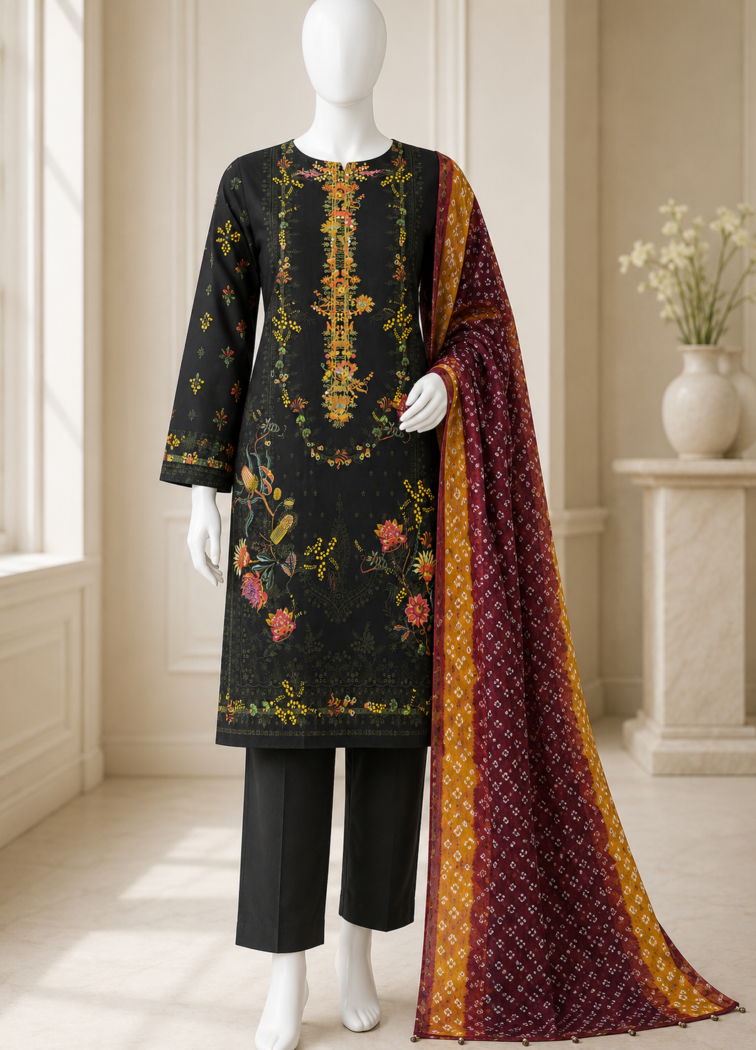 J. Emb. unstitched 3PC lawn Suit J-26-1099