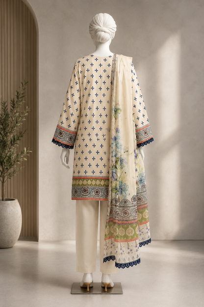 J. Emb. unstitched 3PC Lawn Suit JL-26-1096