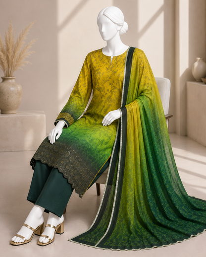 J. Emb. unstitched 3PC Lawn Suit J-26-1097