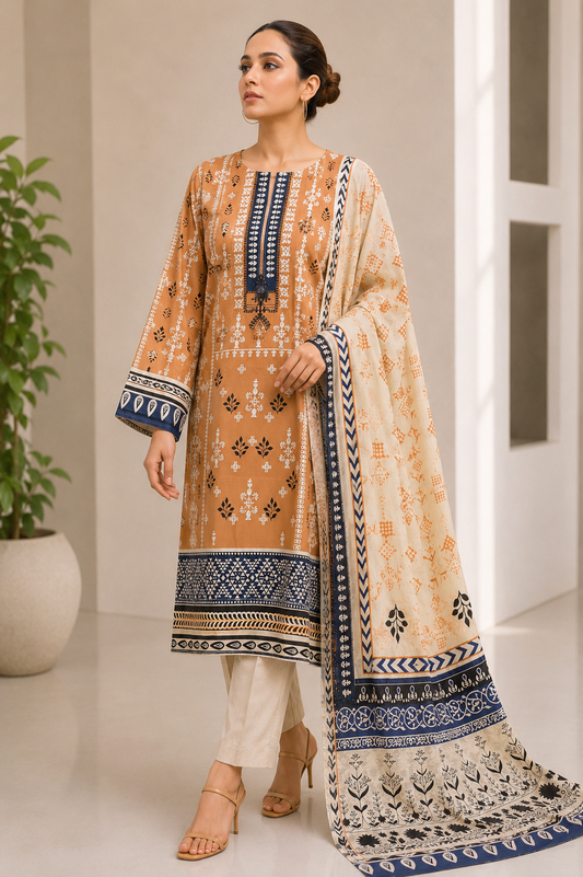 Nisha 3 Piece Unstitched Premium Lawn Suit L-13