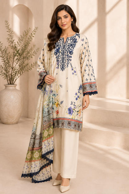 J. Emb. unstitched 3PC Lawn Suit JL-26-1096
