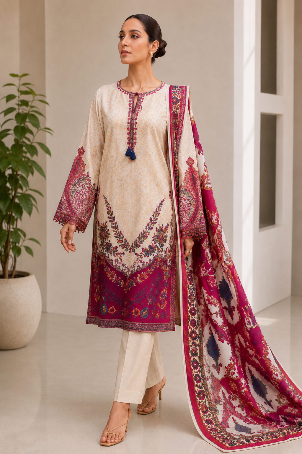 Bonanza jacquard unstitched 3PC Lawn Suit B-26-1004