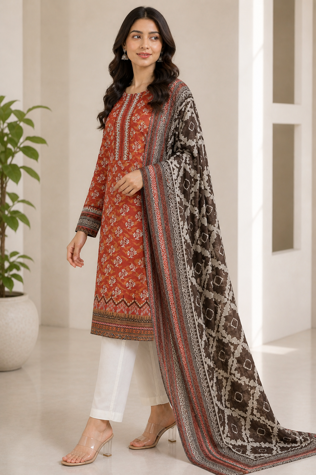 Nisha 3 Piece Unstitched Premium Lawn Suit D-14