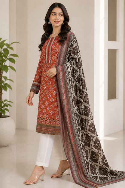 Nisha 3 Piece Unstitched Premium Lawn Suit D-14