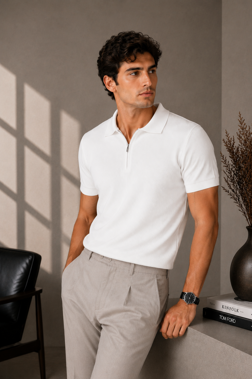 Signature Zip Polo - white