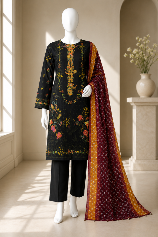 J. Emb. unstitched 3PC lawn Suit J-26-1099