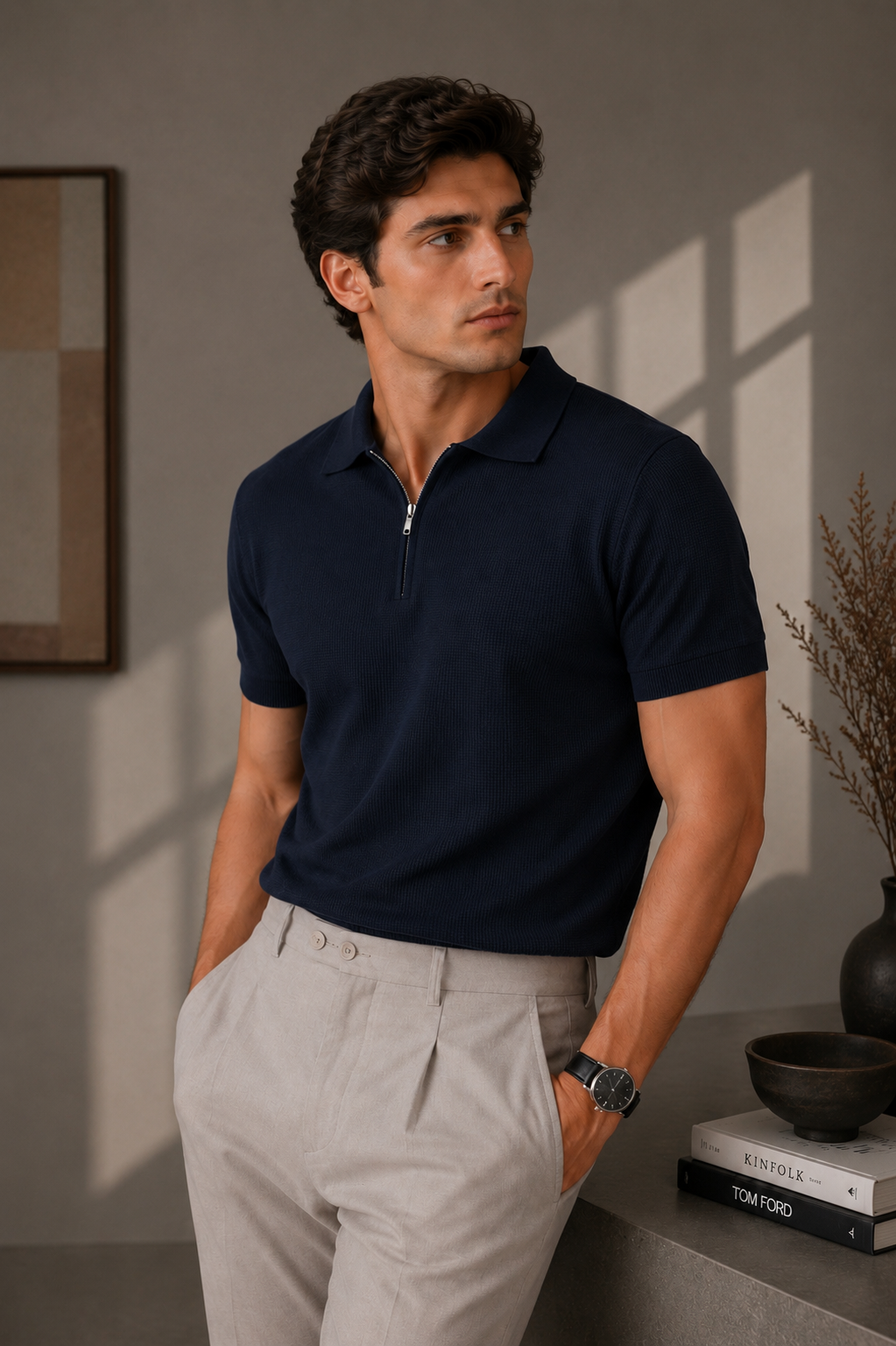 Signature Zip Polo - Navy