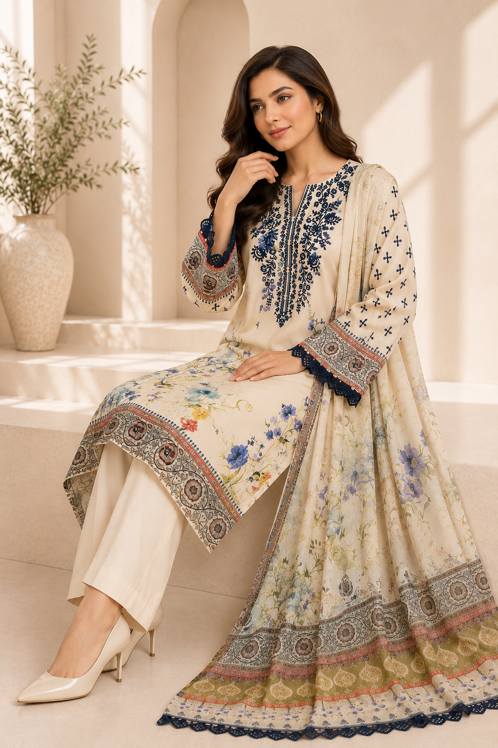 J. Emb. unstitched 3PC Lawn Suit JL-26-1096