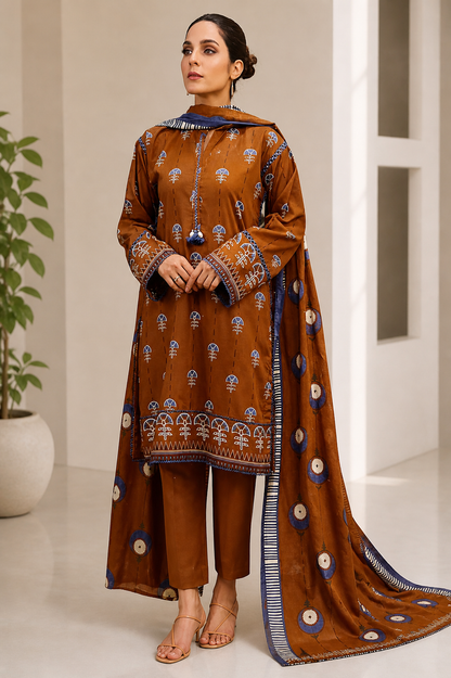 Alkram 3 Piece Unstitched Premium Lawn Suit A-1