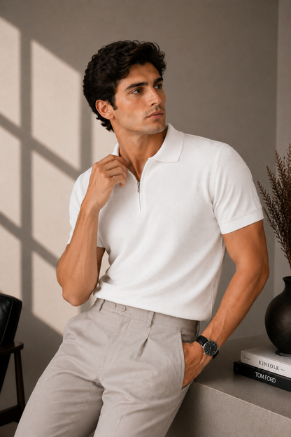 Signature Zip Polo - white
