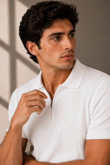 Signature Zip Polo - white