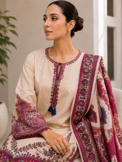 Bonanza jacquard unstitched 3PC Lawn Suit B-26-1004