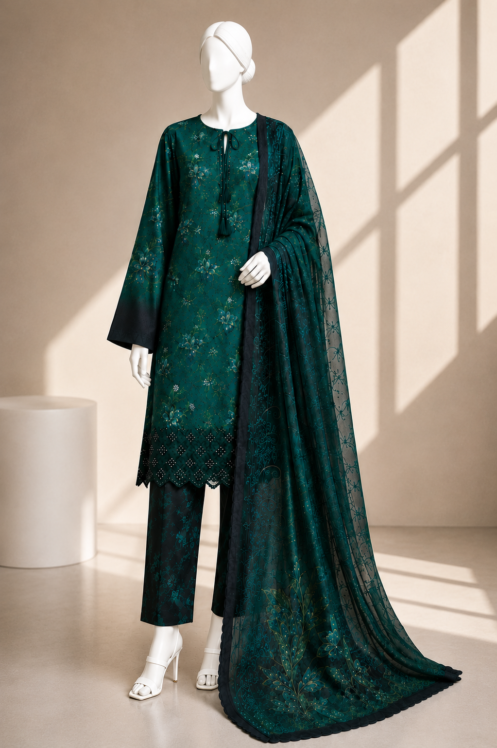 J. Emb unstitched 3PC Lawn Suit J-26-311