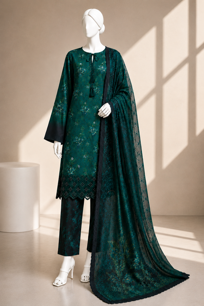 J. Emb unstitched 3PC Lawn Suit J-26-311