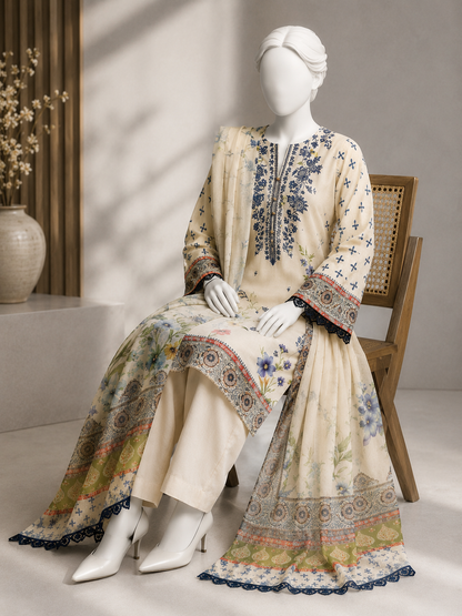 J. Emb. unstitched 3PC Lawn Suit JL-26-1096