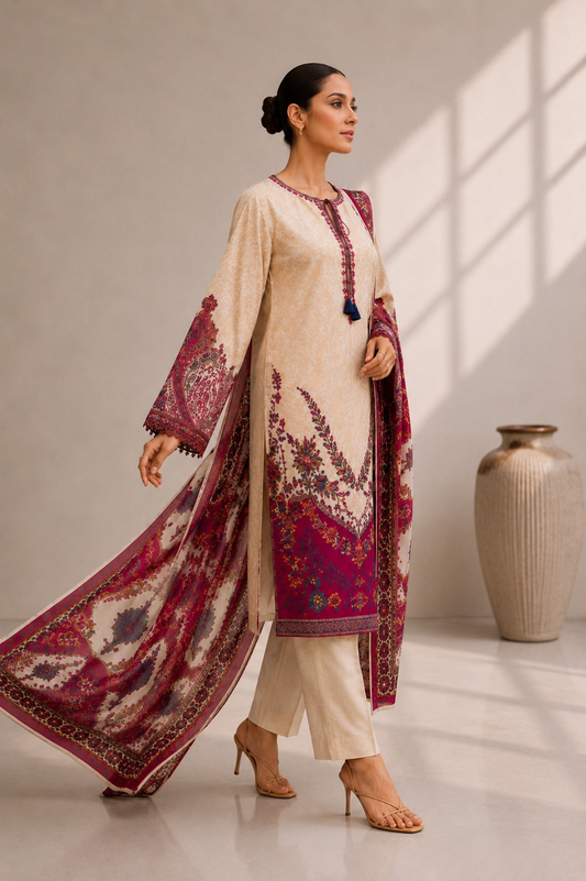 Bonanza jacquard unstitched 3PC Lawn Suit B-26-1004