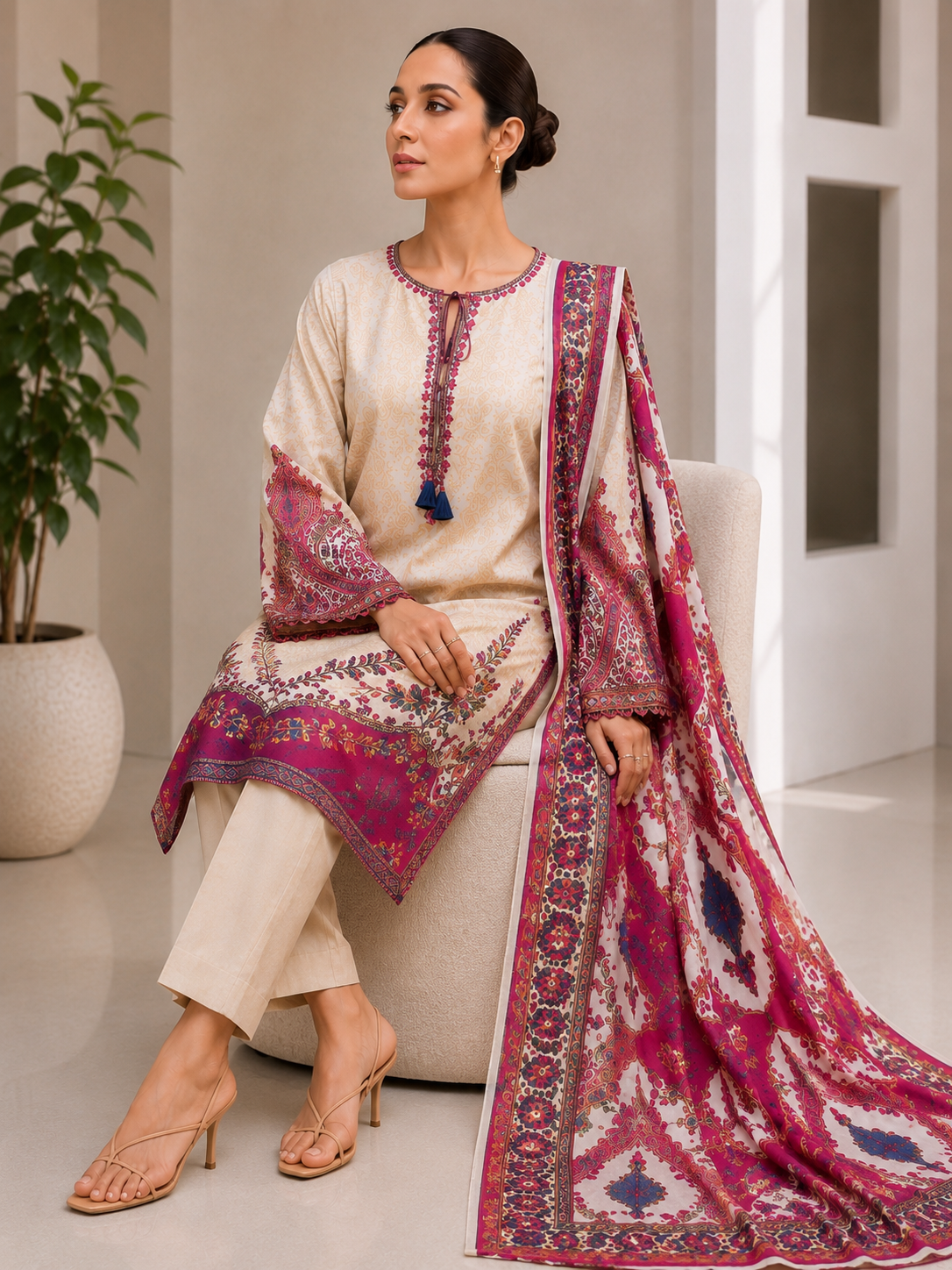 Bonanza jacquard unstitched 3PC Lawn Suit B-26-1004