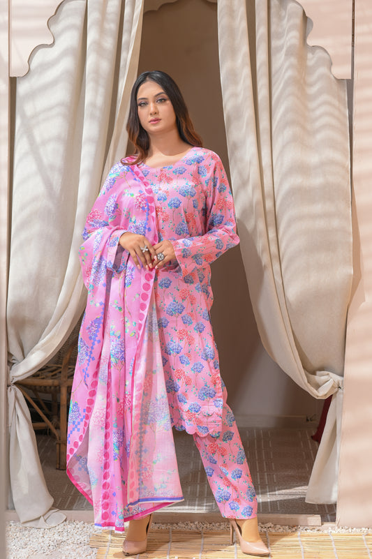 Shifona – 3-Piece Stitched Lawn Suit – Blush Floral