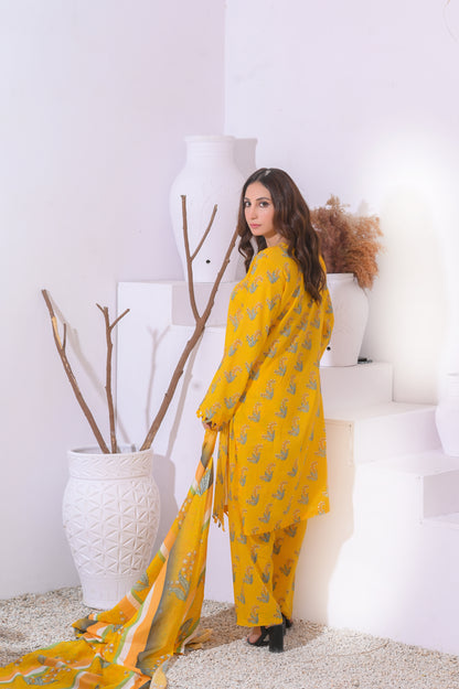 Shifona – 3-Piece Stitched Lawn Suit – Mustard Bloom