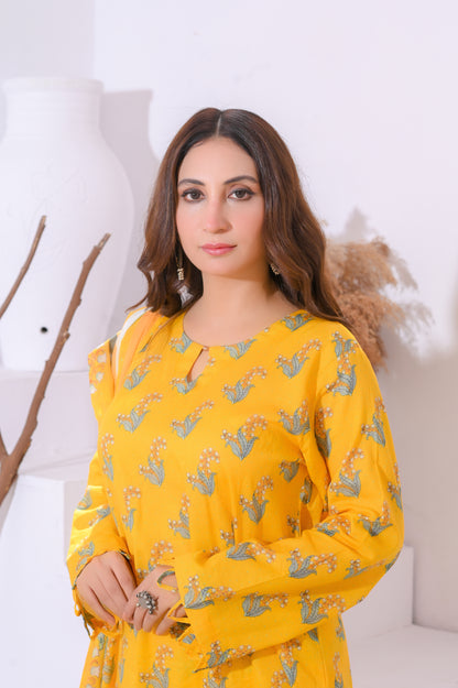 Shifona – 3-Piece Stitched Lawn Suit – Mustard Bloom