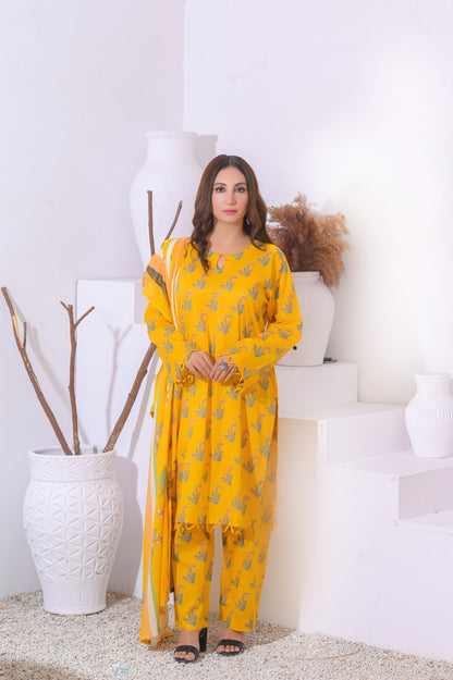 Shifona – 3-Piece Stitched Lawn Suit – Mustard Bloom