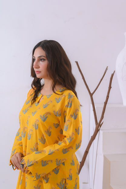 Shifona – 3-Piece Stitched Lawn Suit – Mustard Bloom