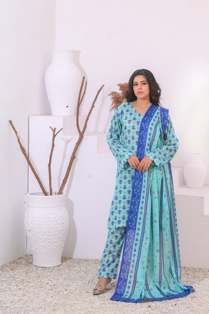 Shifona – 3-Piece Stitched Lawn Suit – Aqua Bloom