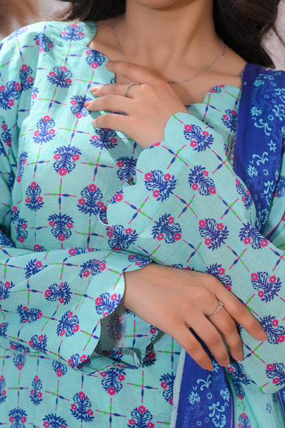 Shifona – 3-Piece Stitched Lawn Suit – Aqua Bloom