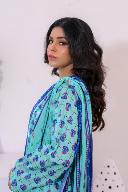 Shifona – 3-Piece Stitched Lawn Suit – Aqua Bloom