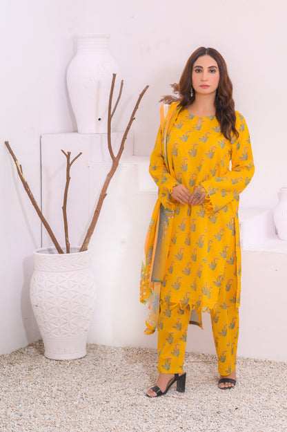 Shifona – 3-Piece Stitched Lawn Suit – Mustard Bloom