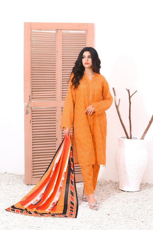 Shifona – 3-Piece Stitched Lawn Suit – Sunlit Leaves