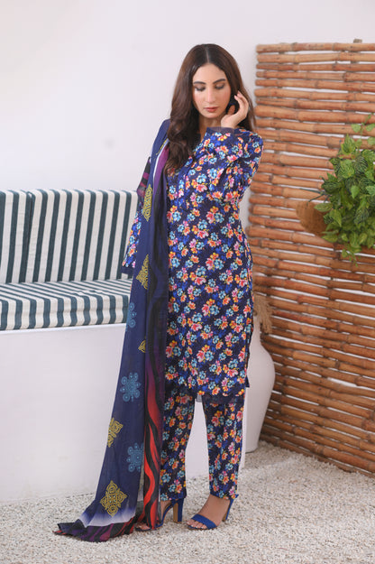 Shifona – 3-Piece Stitched Lawn Suit – Midnight Bloom