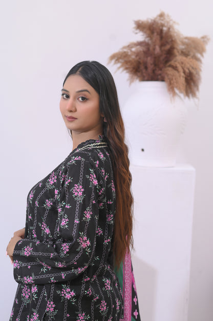 Shifona – 3-Piece Stitched Lawn Suit – Midnight Petals