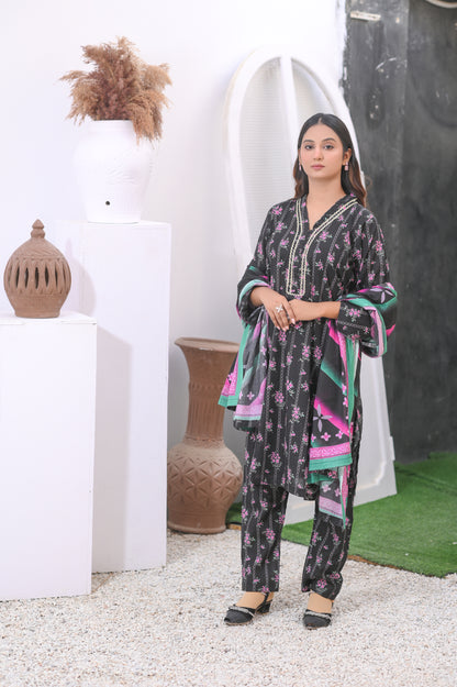 Shifona – 3-Piece Stitched Lawn Suit – Midnight Petals