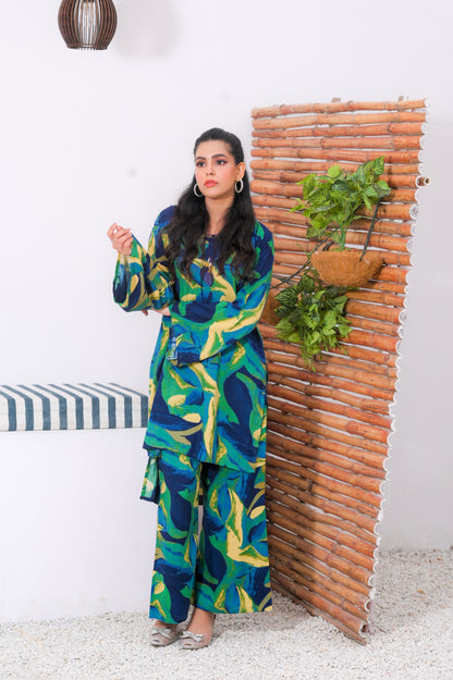 Shifona 2 Piece – Ready to Wear Printed Linen Co-ords Set – Design 3
