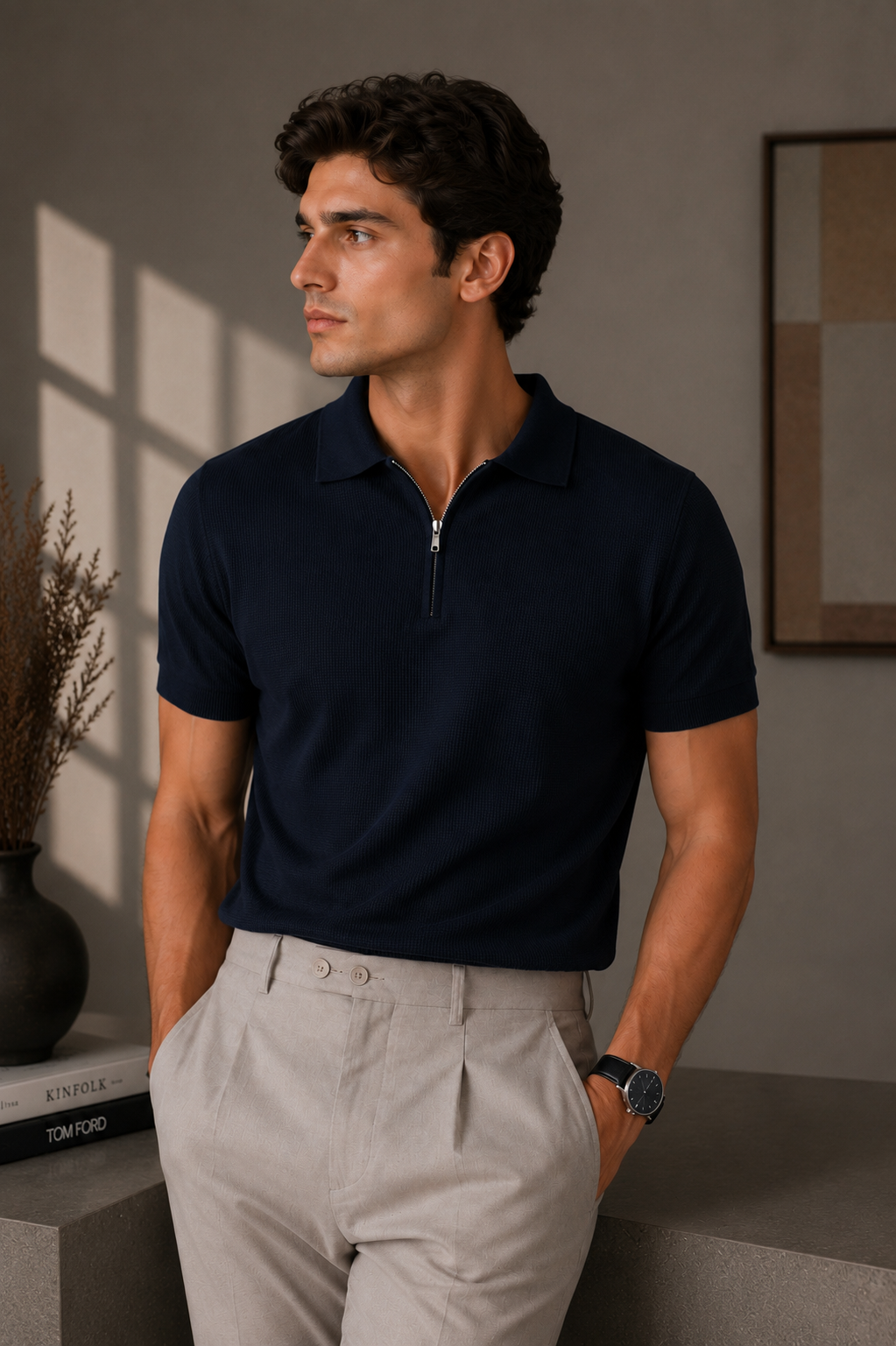 Signature Zip Polo - Navy