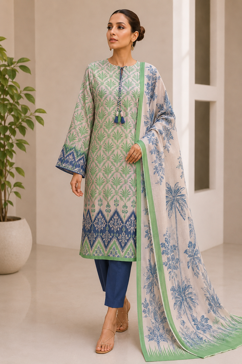 Azure Bloom | 3PC Unstitched