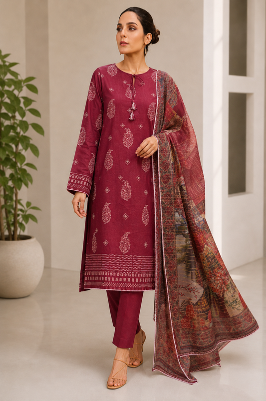 Bonanza 3PC Unstitched Lawn Suit B-26-1001