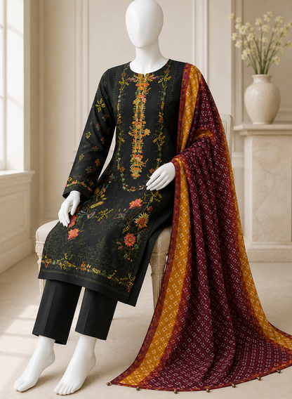 J. Emb. unstitched 3PC lawn Suit J-26-1099