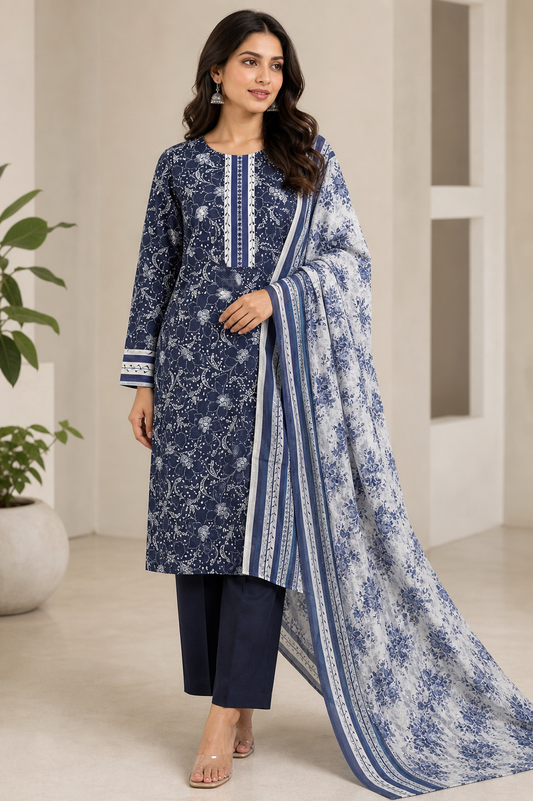 Loraim 3 Piece Unstitched Premium Lawn D-13