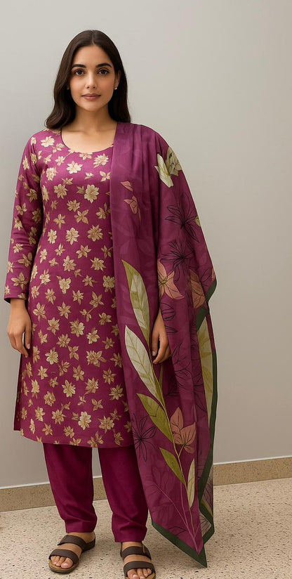 Crimson Bloom Printed Lawn Suit – 3PC