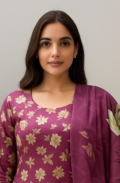 Crimson Bloom Printed Lawn Suit – 3PC