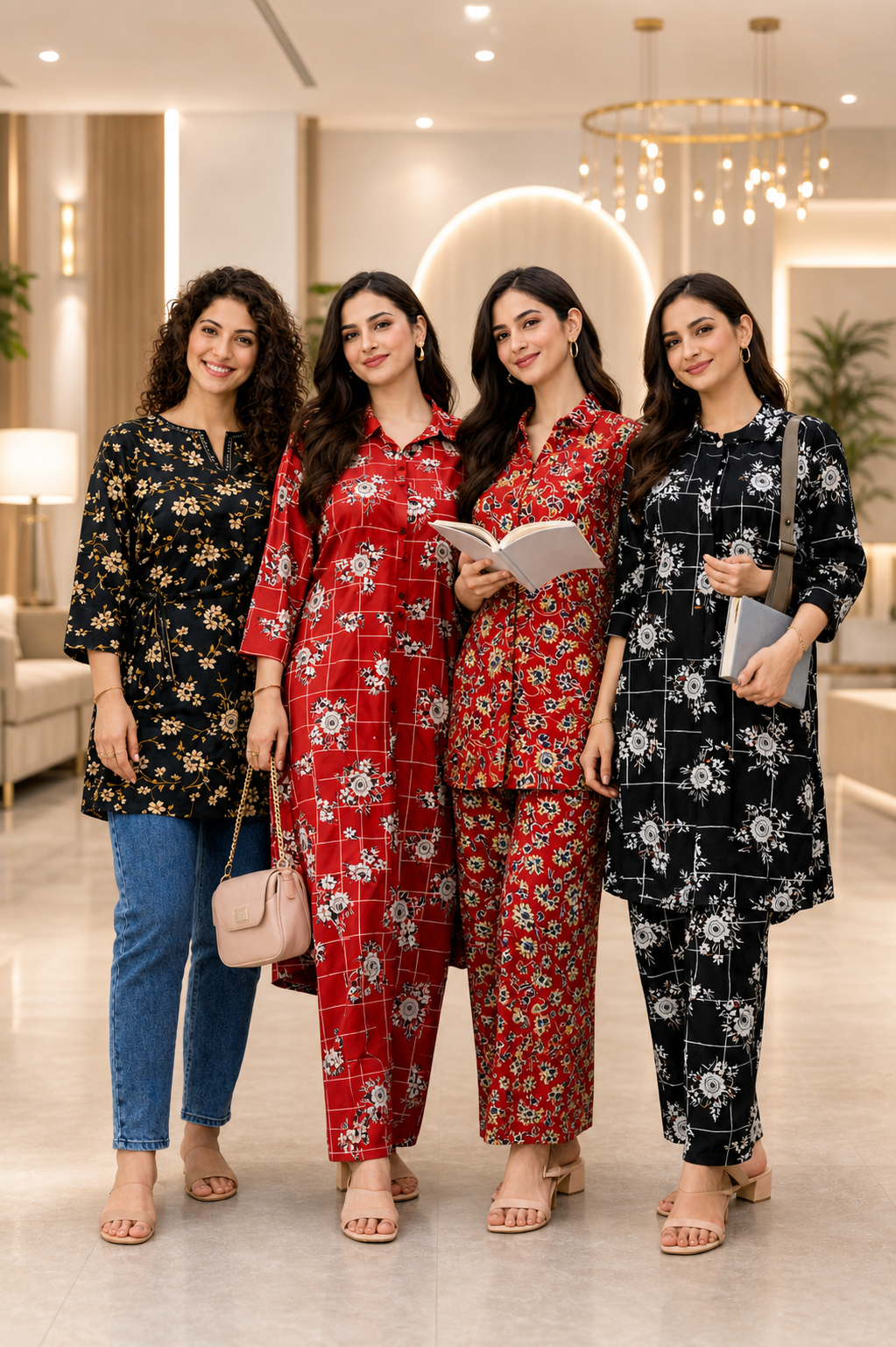 Shifona 2-Piece unstitched Polylawn Suits Combo-6 (Pack of -4)